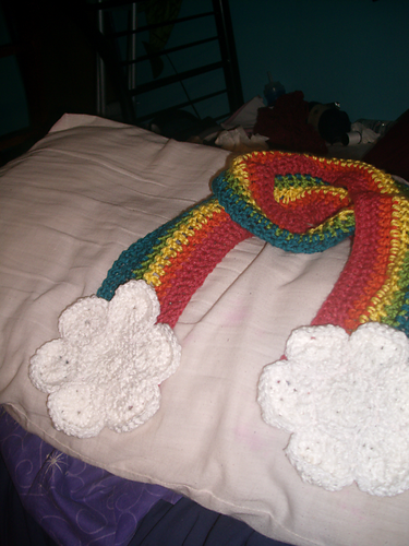 Rainbow Scarf with Clouds pattern